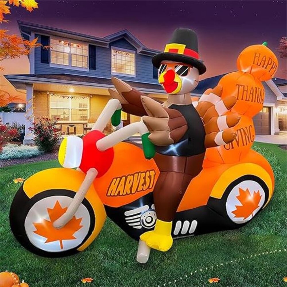 6.5 FT Thanksgiving Inflatable Turkey Riding Motorcycle - Picture 7 of 7
